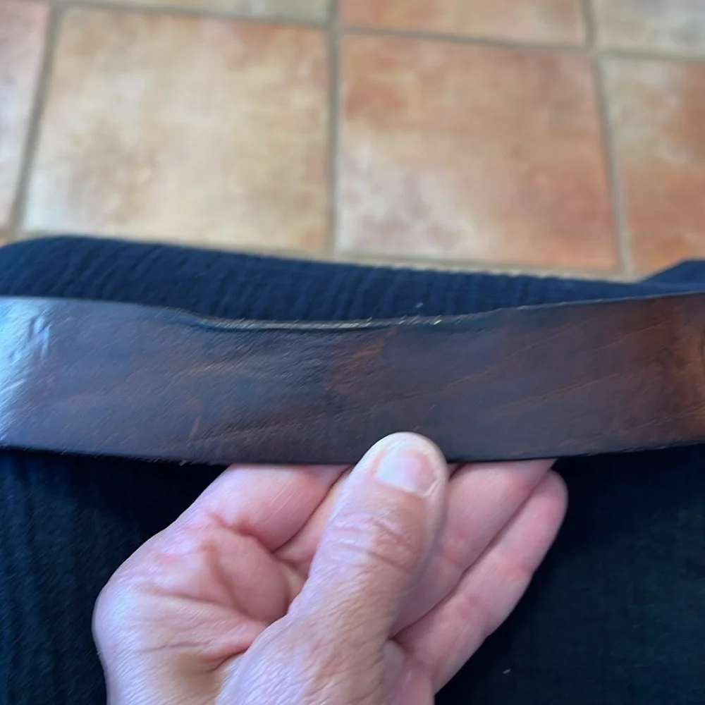 Very vintage Eddie Bauer, leather and grommet belt with brass buckle size 36